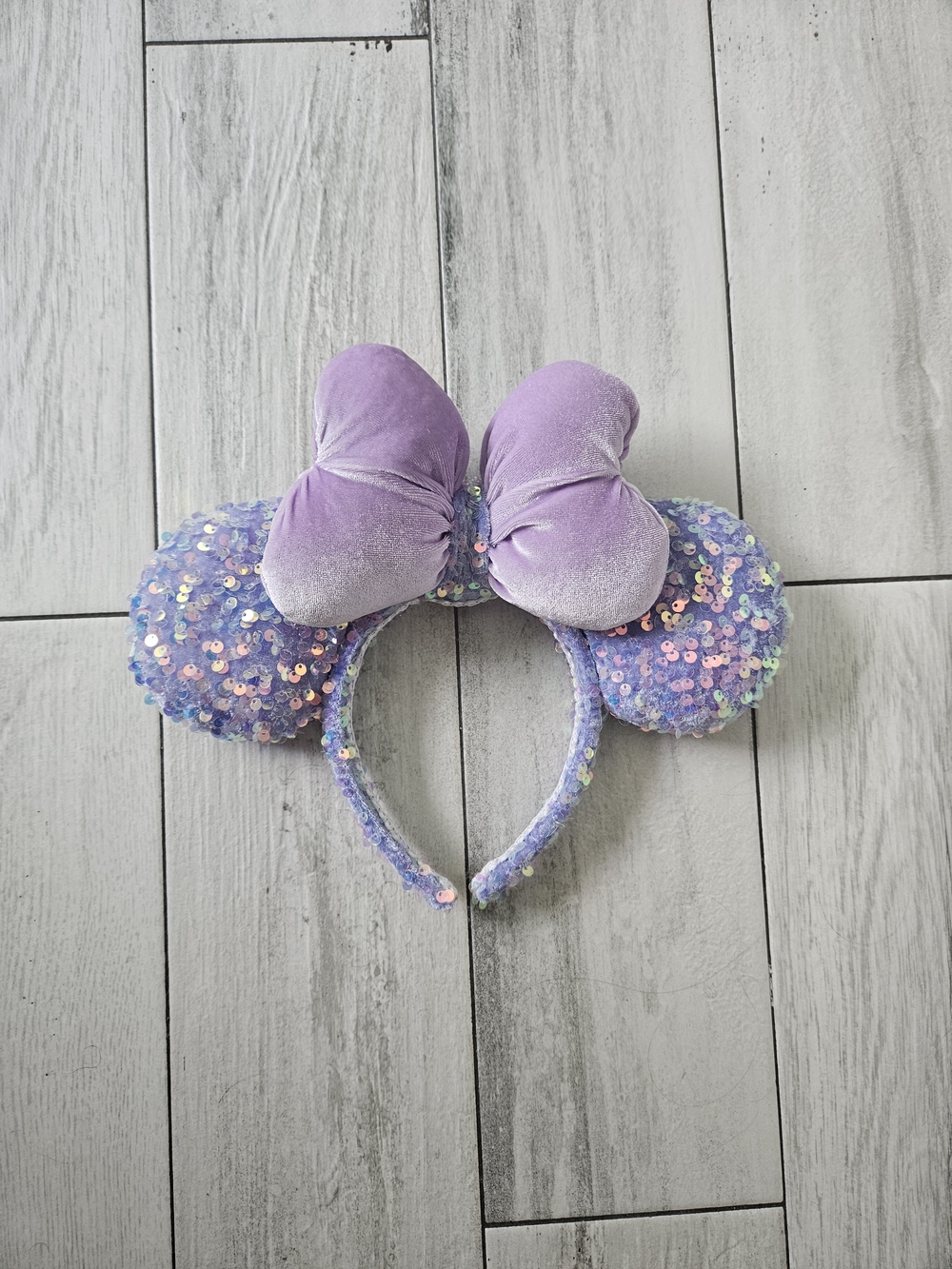 Lavender Sequin Mouse Ear Headband with Velvet Bow